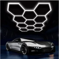 oyajia LED Dekolicht 8/10-Pack Hexagon LED Deckenleuchte Werkstatt Garage Waben Beleuchtung, 384W, LED fest integriert, ‎Kaltweiß, Sechseckige LED-Leuchte für Garage, Studio, Lager, Auto-Detailing-Shop