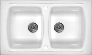 Neuesbad 2-Becken Keramikspüle ohne Abtropffläche, Weiß, 860x500x240, 3,5'' mit Zubehör NB1DEZCL620N1