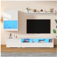 Merax Wohnzimmer-Set mit TV-Schrank, Standregal und Wandregal, (Wohnwand Set, 1-St., Komplett-Set), Wohnzimmermöbel-Set mit LED und Hochglanz, stehend & hängend