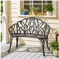 Outsunny Gartenbank 2-Sitzer Parkbank aus Gussaluminium wetterfest bis 240kg (Balkonbank, 1-St., Sitzbank), für Garten Park 99 x 57 x 78 cm