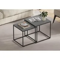 Home Collective Couchtisch 2er Set Beistelltisch Loft Design 2in1 Verschachtelung Wohnzimmer, kratzfeste Oberfläche 50&45cm Zement-Grau schwarzen Beinen quadratisch