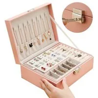 FOUORTUNATE-BEE Schmuckkasten 2-schichtiger Schmuckkasten mit Schloss, 2-lagige Leder-Schmuckbox mit Schloss, abnehmbare Fächer