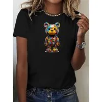 RMK T-Shirt Damen Shirt Rundhals Basic "Color Bear" aus 100% Baumwolle
