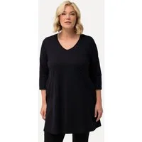 Ulla Popken Longshirt Longshirt Ziernähte A-Linie V-Ausschnitt 3/4-Arm