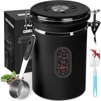 MOPUEA Kaffeedose Kaffeedose Luftdicht Kaffeebohnen Behälter mit Topfbürste, Messlöffel, (1.8L, aus Edelstahl 304, mit einem Einweg-CO2-Ventil, Tages-, Monats- und Datumsanzeige auf dem Deckel), für die Aufbewahrung von Kaffeebohnen und gemahlenem Ka