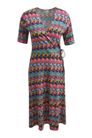 Milano Italy - Dress w wrap top, 1/2 sleeves and knee length wide skirt pink print - Gr. - S