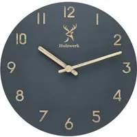 Holzwerk Wanduhr Designer Loft Quarzwanduhr aus Holz (Nahezu lautloses Uhrwerk, analog, 25 cm)
