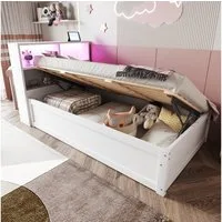 Merax Daybett 90x200cm mit LED-Lichtleiste und USB-Steckdose (1 tlg), Schlafsofa Kinderbett mit hydraulischem Stauraum und Ablagefächern