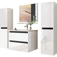 inter Badmöbel-Set Kairo inkl. Waschtisch und Spiegelschrank, (60 cm, Weiß mit Spiegel, Ablage, Unterschrank und Becken), Hochglanz