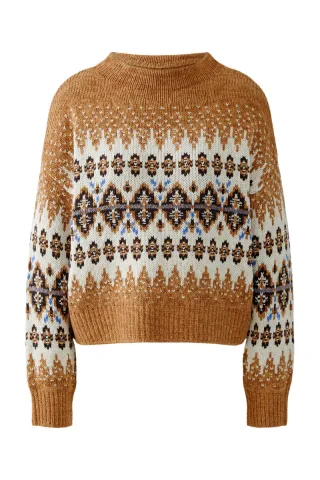 Oui - Jacquard Pullover braun - Gr. - 34
