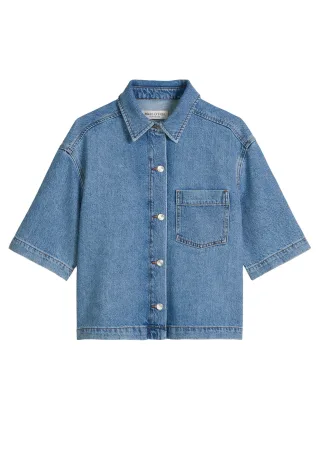 Marc OPolo Casual - Jeansbluse Relaxed aus Lyocell-Leinen-Baumwolle-Mix blau - Gr. - L