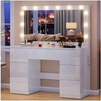 HOMALL Schminktisch Großer Schminktisch, Maße 115/120 x 40 x 140 cm, mit Schmuckschrank (LED-Beleuchtung und Steckdosen, 105 cm groBer Spiegel, mit 7 Schubladen, optional mit Hocker)