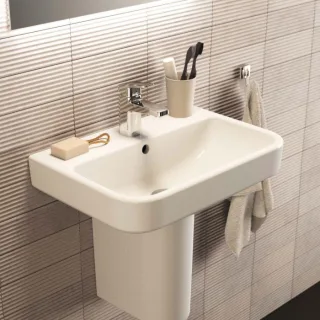 Ideal Standard i.life S Kompakt-Waschtisch T458401 mit Hahnloch und Überlauf, 55 x 38 x 18 cm, weiß