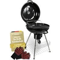 deluxe4home Holzkohlegrill Kugelgrill Ø55 cm I Großer Rollbarer BBQ Grill Kohlegrill, inkl. Grillhandschuh, Aschebehälter, Thermometer