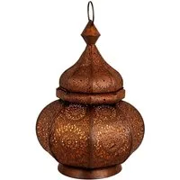 Marrakesch Orient & Mediterran Interior Teelichthalter Orientalisches Metall-Windlicht Lamis handgefertigt, Rost/Kupfer 30 cm (1 St), Handarbeit