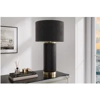 riess-ambiente Tischleuchte ELEGANCIA 70cm schwarz / gold – rundes Wohnaccessoire mit Keramikfuß, Ein-/Ausschalter, ohne Leuchtmittel, Modern Design mit schwarzem Stoffschirm, für Wohnzimmer & Schlafzimmer