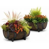HTI-Living Pflanzkübel Pflanzkübel Fass 2er-Set Nessa (Set, 2 St., 2 Pflanzkübel), Pflanzkasten Blumenkasten