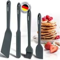 endusor Pfannenwender Silikon Spatel Set 4-teilig für Pancake & Spiegeleipfanne, Edelstahlkern, Hygienisches Silikon, Hitzeresistent bis 320°C