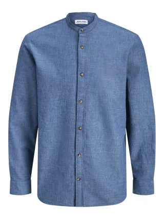 JACK&JONES - JJESUMMER LINEN BLEND BAND SHIRT L/S SN Navy Blazer - Gr. - S