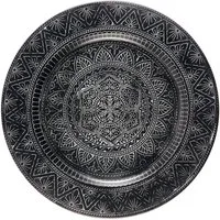 Marrakesch Orient & Mediterran Interior Dekotablett Orientalisches Teetablett Manar aus verziertem Metall, Schwarz 35 cm (1 St), Handarbeit