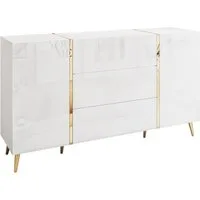 Lookway Kommode ONYX goldene Beine Hochglanz Push-Open / Goldgriffe 158 cm