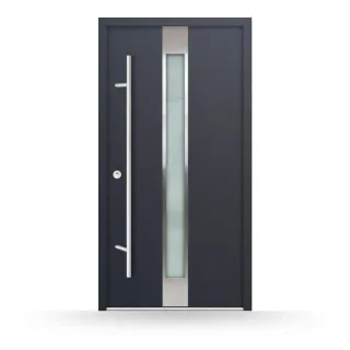 Stahltür mit Lichtausschnitt, Anthrazit, 1000 x 2000 mm, DIN links nach innen öffnend, Stahl-Aluminium, Modell Greifswald, nach Maß
