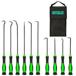 10pcs Chrome Vanadium Steel Seal Hook Driver Puller Set Ergonomic Glue-Coated Handle ASME Standard Premium Canvas Bag
