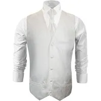Paul Malone Anzugweste Herren Hochzeitsweste mit Plastron Set 2tlg gestreift - Bräutigam (Set, 2-tlg., mit Weste und Plastron) ivory V25, Gr. 52 (M)