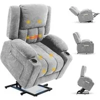 FLEXISPOT Relaxsessel Elektrischer Relaxsessel mit Aufstehhilfe, Massage- und Liegefunktion (mit Heizfunktion, 8-Punkt-Massage, USB-/Type-C-Anschluss, 2 Seitentaschen, 2 integrierte Getränkehalter, 105°-165° verstellbar), belastbar bis 200 kg, XL6