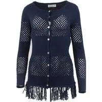 Passioni Strickjacke Eleganter Passioni-Strickcardigan in Marineblau mit Fransendetail