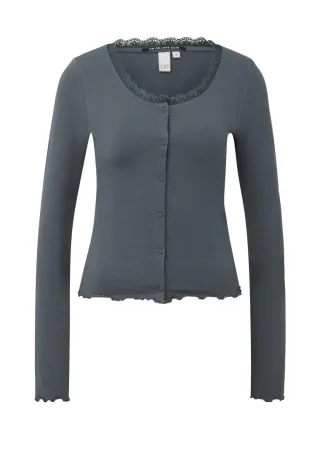 Q/S designed by - Langarmshirt mit Knopfleiste grau - Gr. - XS