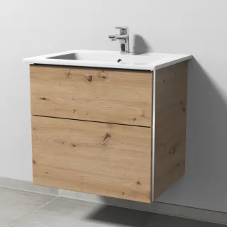 Sanipa 3way Keramik-Set Venticello Keramik-Waschtisch und Unterbau mit 2 Auszügen, Eiche Natural-Tou BR32285