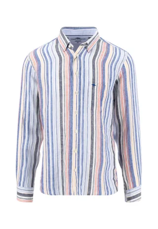 Fynch Hatton - Hemd aus Leinen mit Streifenmuster blau/orange - Gr. - XL