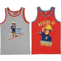 United Labels® Unterhemd Feuerwehrmann Sam Jungen Kinder Unterwäsche Grau/Rot (2er Pack)