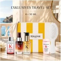 Kérastase Haarpflege-Set Iconics Travel Set mit Beauty Bag, 5-tlg., 3 Reisegrößen, 1 Mini und gratis Haarbürste