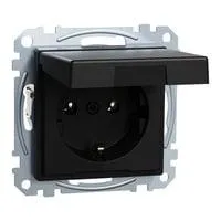 Steckdose mit Klappdeckel, Schutzkontaktsteckdose Typ F, 16 Ampere, 250 Volt, Unterputz schwarz (matt), Retail