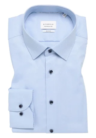 ETERNA - Slim Fit: Hemd in Dobbydesign blau - Gr. - 43