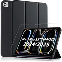 CLM-Tech Tablet-Hülle + Panzerfolie für iPad Pro M5 / M4 (2025/2024) 13 Zoll, Standfunktion, Magnetverschluss, Auto Schlaf/Wach Funktion
