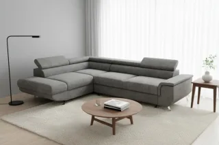 Ecksofa mit Schlaffunktion PLATO Sofa in Stoff Onega Dunkelgrau Ottomane Links