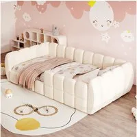 Celya Polsterbett Gepolstertes Kinder-Bodenbett, Samtbezug (Ohne Matratze, komplett geschlossenes Design, abgerundete Ecken), geeignet für Kinder-, Kleinkind- und Jugendzimmer