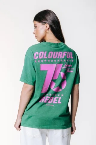 Colourful Rebel - CR 76 Acid Wash Loosefit Tee off green - Gr. - S