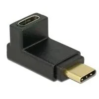 USB 3.2 Gen 2 Adapter, USB-C Stecker > USB-C Buchse 90° schwarz, SuperSpeed, abgewinkelt oben / unten