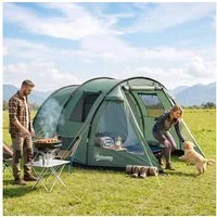 Outsunny Kuppelzelt Campingzelt mit Zwei Räumen, Personen: 3 (Campingzelt, 1 tlg., Tunnelzelt), für Garten, Balkon, Grün