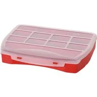 Koopman Aufbewahrungsbox Multibox 12 Fächer Sortieren Deckel (Stück, 1 St., Packung), Rot, Klappdeckel, 25x20x4cm, Robust, Durchsichtig