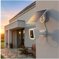 shop'n smile ideoon Überwachungskamera WLAN Solar Überwachungskamera 3MP IP66 App PIR Funkkamera Weiß (Außen, mit Solarpanel Intercom-Funktion Blickwinkel 110° Dämmerungs-Sensor)