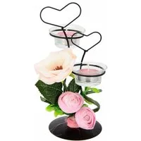 I.GE.A. Teelichthalter Rose (1 St), Glas, Kunststoff, Metall, rosa