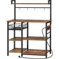 Hoobro Küchenregal Standregal mit Steckdose & Haken,Mikrowellenregal Industrial