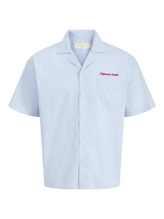 JACK&JONES - JORMENTON POPLIN STRIPE RESORT SHIRT SS Cashmere Blue - Gr. - L