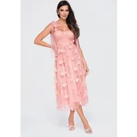 OMBRE Midikleid Damen Midi-Kleid mit floralem Design elegant Pink M (kein Set, 1-tlg) padded bust