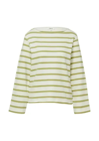 s.Oliver Red Label - Gestreiftes Langarmshirt mit U-Boot-Ausschnitt beige/grün - Gr. - 42